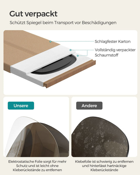 Rootz Wall Mirror - Decorative Mirror - Curved Edge - Frameless - 120cm x 47cm