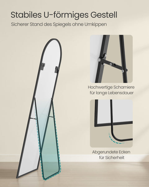 Rootz Full-Length Mirror - Body Mirror - Curved Mirror - Space Enhancement - 160cm x 50cm Curved Ink Black