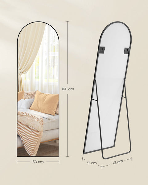 Rootz Full-Length Mirror - Body Mirror - Curved Mirror - Space Enhancement - 160cm x 50cm Curved Ink Black