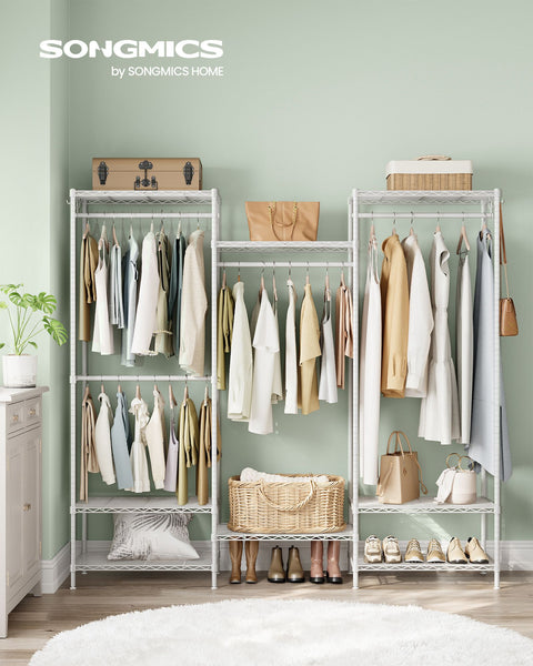 Rootz Steel Clothes Rack - Garment Rack - Wardrobe Organizer - Cloud White - Heavy Duty - Spacious - 40cm x 175cm x 180cm