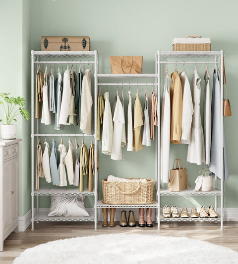 Rootz Metal Coat Rack - Clothing Rack - Garment Organizer - Adjustable Shelves - Space-saving - White - 40 x 175 x 180 cm