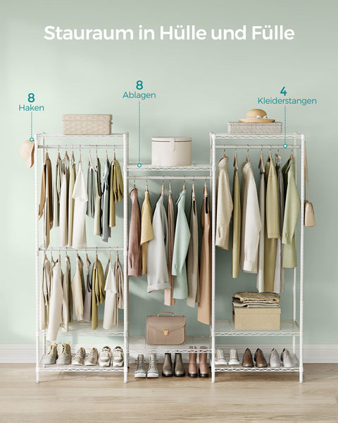 Rootz Metal Coat Rack - Clothing Rack - Garment Organizer - Adjustable Shelves - Space-saving - White - 40 x 175 x 180 cm