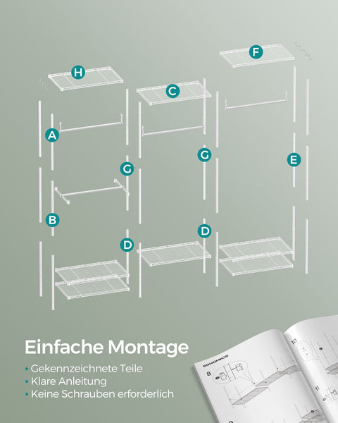 Rootz Steel Clothes Rack - Garment Rack - Wardrobe Organizer - Cloud White - Heavy Duty - Spacious - 40cm x 175cm x 180cm