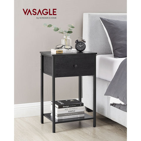 Rootz Bedside Table - Nightstand - End Table - Chipboard Steel Non-Woven Fabric - 28cm x 38cm x 61cm - Black - Lightweight - Sturdy Construction - Easy Assembly