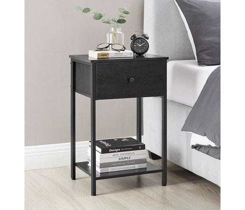 Rootz Bedside Table with Fabric Drawer - Nightstand - Black Shelf - Durable & Stylish - 28cm x 38cm x 61cm