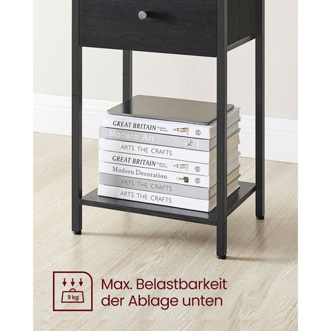Rootz Bedside Table - Nightstand - End Table - Chipboard Steel Non-Woven Fabric - 28cm x 38cm x 61cm - Black - Lightweight - Sturdy Construction - Easy Assembly