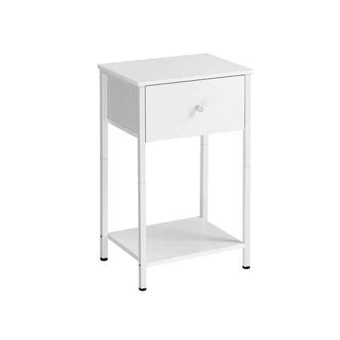 Rootz White Bedside Table - Nightstand - End Table - Chipboard Steel Non-Woven Fabric - 28cm x 38cm x 61cm - Lightweight - Sturdy - Easy Assembly
