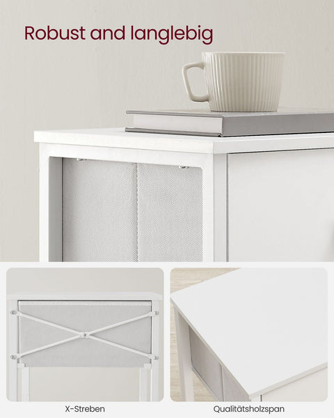 Rootz White Bedside Table - Nightstand - End Table - Chipboard Steel Non-Woven Fabric - 28cm x 38cm x 61cm - Lightweight - Sturdy - Easy Assembly