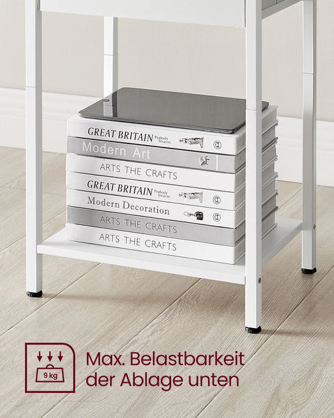 Rootz White Bedside Table - Nightstand - End Table - Chipboard Steel Non-Woven Fabric - 28cm x 38cm x 61cm - Lightweight - Sturdy - Easy Assembly