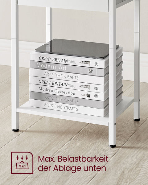 Rootz Side Table with Fabric Drawer - Bedside Table - Accent Table - Space-Saving - 28cm x 38cm x 61cm