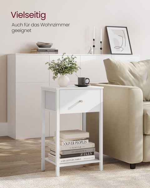 Rootz 2 Piece Set Bedside Tables - Nightstand - End Tables - Chipboard Steel Non-Woven Fabric - 28cm x 38cm x 61cm - White - Lightweight - Sturdy - Easy Assembly