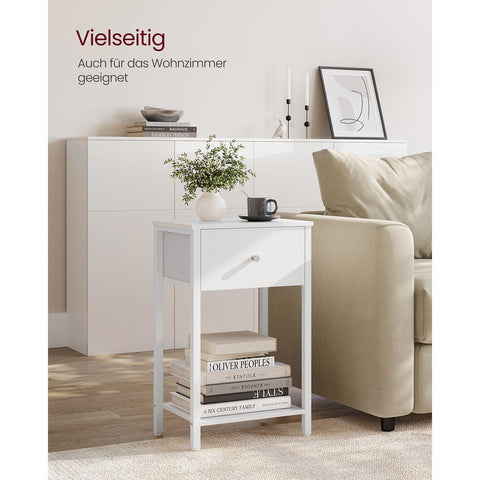 Rootz 2 Piece Set Bedside Tables - Nightstand - End Tables - Chipboard Steel Non-Woven Fabric - 28cm x 38cm x 61cm - White - Lightweight - Sturdy - Easy Assembly