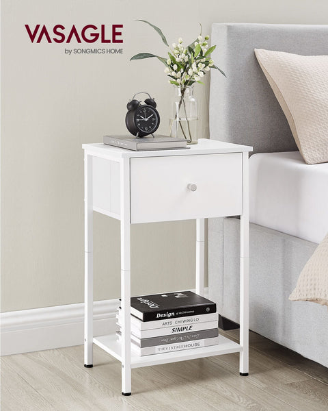 Rootz 2 Piece Set Bedside Tables - Nightstand - End Tables - Chipboard Steel Non-Woven Fabric - 28cm x 38cm x 61cm - White - Lightweight - Sturdy - Easy Assembly