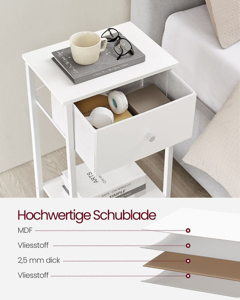 Rootz 2 Piece Set Bedside Tables - Nightstand - End Tables - Chipboard Steel Non-Woven Fabric - 28cm x 38cm x 61cm - White - Lightweight - Sturdy - Easy Assembly
