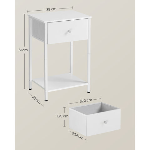Rootz 2 Piece Set Bedside Tables - Nightstand - End Tables - Chipboard Steel Non-Woven Fabric - 28cm x 38cm x 61cm - White - Lightweight - Sturdy - Easy Assembly
