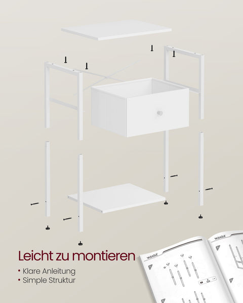 Rootz 2 Piece Set Bedside Tables - Nightstand - End Tables - Chipboard Steel Non-Woven Fabric - 28cm x 38cm x 61cm - White - Lightweight - Sturdy - Easy Assembly