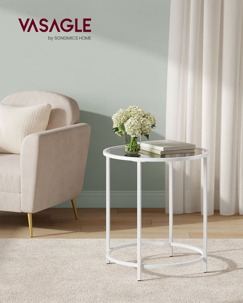 Rootz Side Table with Glass Top - End Table - Accent Table - Steel Frame - Tempered Glass - 50cm x 55cm - 4.6kg - 40kg Max Load Capacity