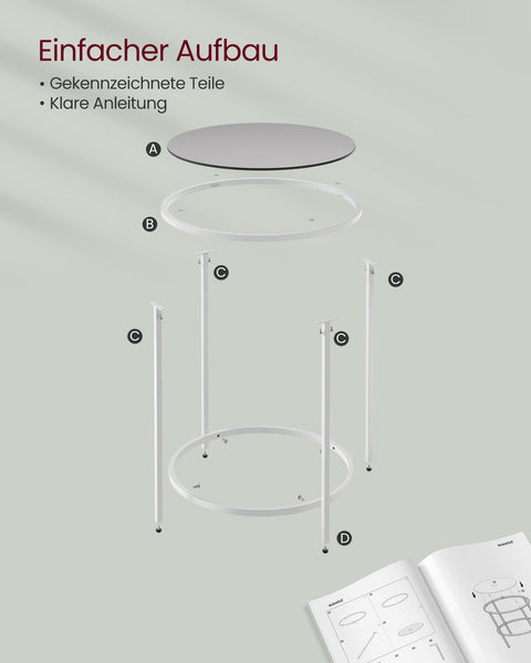 Rootz Side Table with Glass Top - End Table - Accent Table - Steel Frame - Tempered Glass - 50cm x 55cm - 4.6kg - 40kg Max Load Capacity