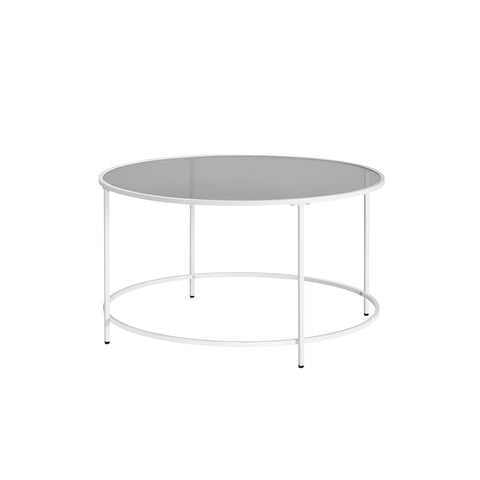 Rootz Glass Coffee Table - Round Table - Steel Frame - Tempered Glass Top - Pearl White-Slate Gray - 84cm x 45.5cm - Lightweight - Sturdy - Easy Assembly