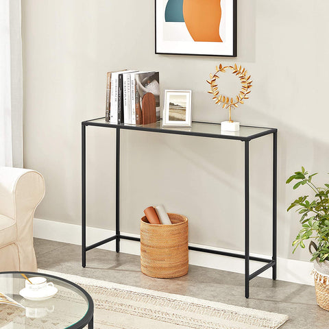 Rootz Console Table - Black Metal Glass - Entryway Table - Sofa Table - Modern Design - 100cm x 35cm x 80cm