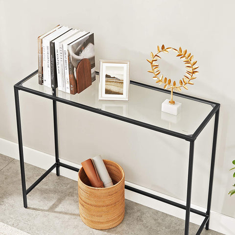 Rootz Console Table - Black Metal Glass - Entryway Table - Sofa Table - Modern Design - 100cm x 35cm x 80cm