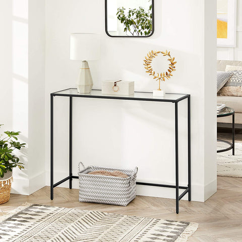 Rootz Console Table - Black Metal Glass - Entryway Table - Sofa Table - Modern Design - 100cm x 35cm x 80cm