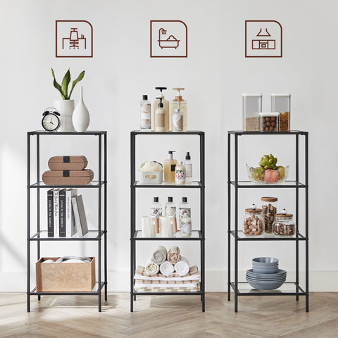Rootz 4 Tier Standing Shelf - Display Shelf - Storage Rack - Tempered Glass - 40 x 30 x 95 cm