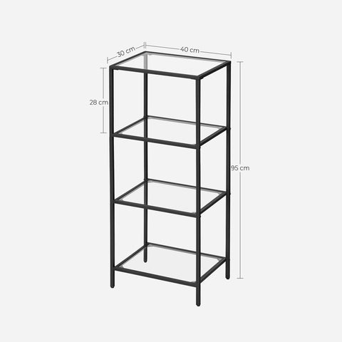 Rootz 4 Tier Standing Shelf - Display Shelf - Storage Rack - Tempered Glass - 40 x 30 x 95 cm