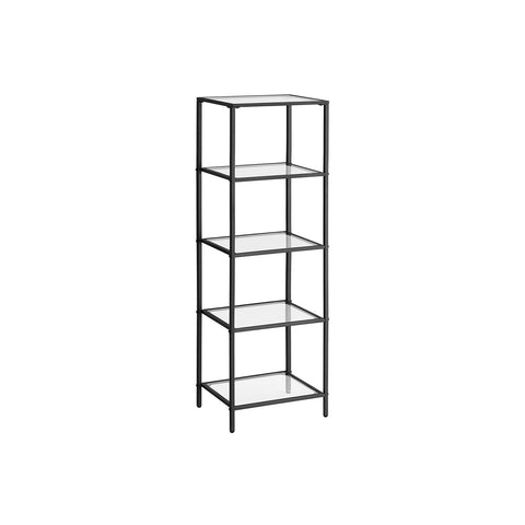 Rootz Metal and Glass Shelf - Display Stand - Storage Rack - Transparent Ink Black - Sturdy Construction - Easy Assembly - Space-saving Design - 30cm x 40cm x 124.5cm