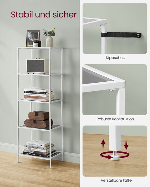 Rootz 3 Tier Metal and Glass Shelving Unit - Storage Rack - Display Stand - Sleek Design - Easy Assembly - Versatile Use - 30cm x 40cm x 124.5cm