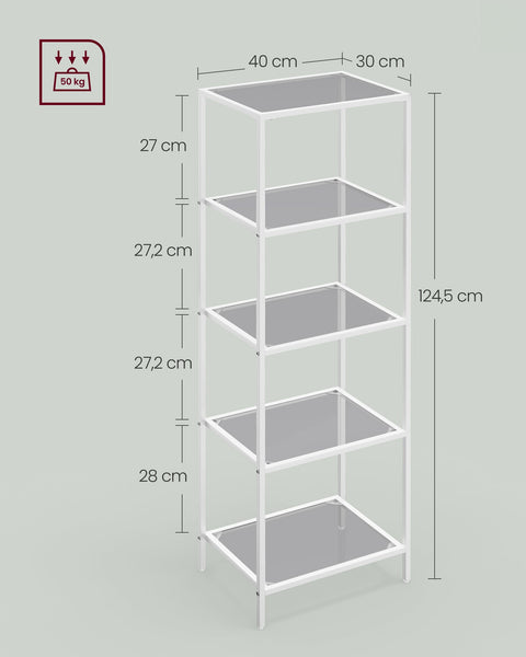 Rootz 3 Tier Metal and Glass Shelving Unit - Storage Rack - Display Stand - Sleek Design - Easy Assembly - Versatile Use - 30cm x 40cm x 124.5cm