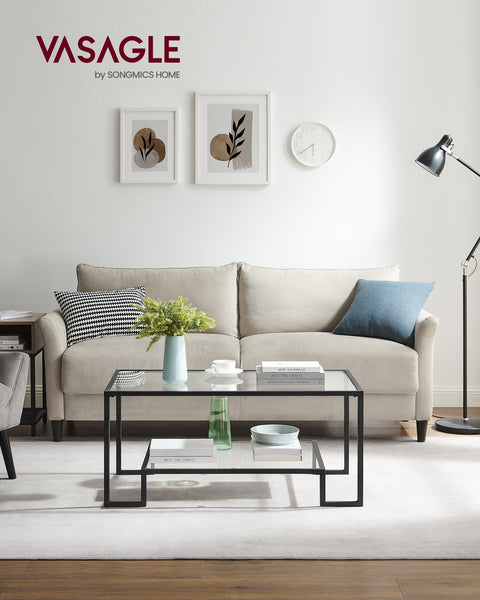 Rootz Black Steel Tempered Glass Coffee Table - Side Table - End Table - Stylish Design - Durable Construction - Easy Assembly - 55cm x 100cm x 45cm