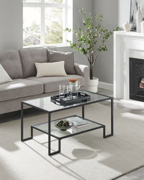 Rootz Black Steel Tempered Glass Coffee Table - Side Table - End Table - Stylish Design - Durable Construction - Easy Assembly - 55cm x 100cm x 45cm