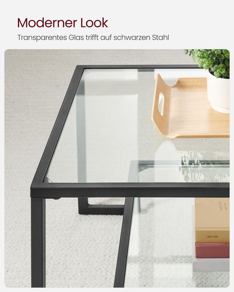 Rootz Black Steel Tempered Glass Coffee Table - Side Table - End Table - Stylish Design - Durable Construction - Easy Assembly - 55cm x 100cm x 45cm
