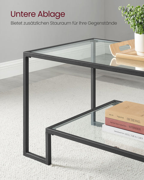 Rootz Black Steel Tempered Glass Coffee Table - Side Table - End Table - Stylish Design - Durable Construction - Easy Assembly - 55cm x 100cm x 45cm