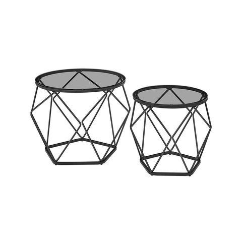 Rootz 2 Piece Set Side Tables - End Tables - Tempered Glass Steel - Lightweight - Easy Assembly - Modern Design - 50cm x 40cm x 40cm & 40cm x 36cm x 36cm