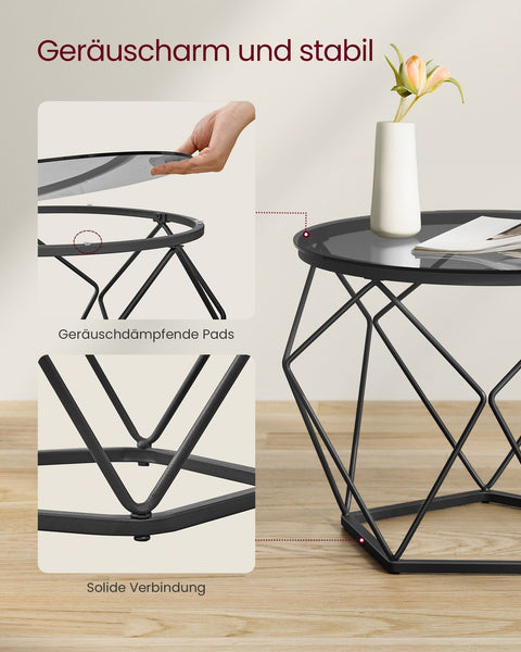 Rootz 2 Piece Set Side Tables - End Tables - Tempered Glass Steel - Lightweight - Easy Assembly - Modern Design - 50cm x 40cm x 40cm & 40cm x 36cm x 36cm