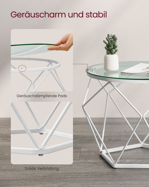 Rootz 2 Piece Set Side Tables - End Tables - Tempered Glass Steel Tables - Lightweight Durable Design - Modern Home Decor - 50cm x 40cm x 40cm & 40cm x 36cm x 36cm