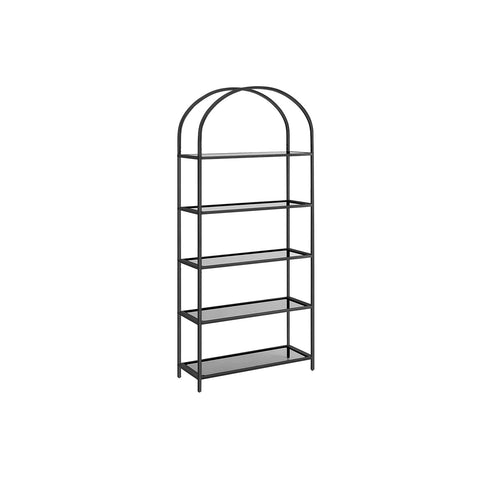 Rootz 4 Tier Black-Gray Shelf - Tempered Glass Steel Storage Rack - Organizer Stand - Heavy Duty - 30.2cm x 83cm x 183.5cm