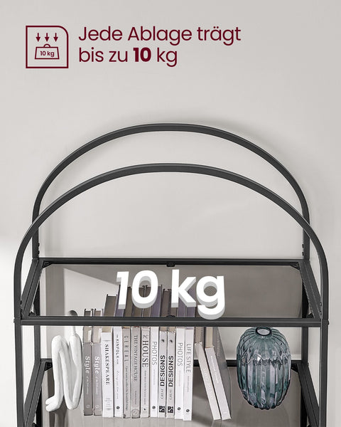 Rootz 4 Tier Black-Gray Shelf - Tempered Glass Steel Storage Rack - Organizer Stand - Heavy Duty - 30.2cm x 83cm x 183.5cm