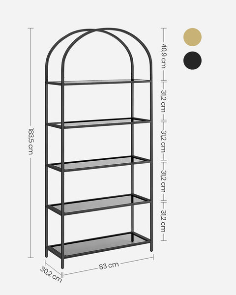 Rootz 4 Tier Black-Gray Shelf - Tempered Glass Steel Storage Rack - Organizer Stand - Heavy Duty - 30.2cm x 83cm x 183.5cm