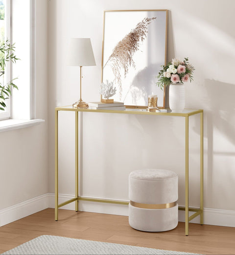 Rootz Console Table - Tempered Glass Table - Modern Metal Table - Stylish Design - 20cm x 100cm x 80cm