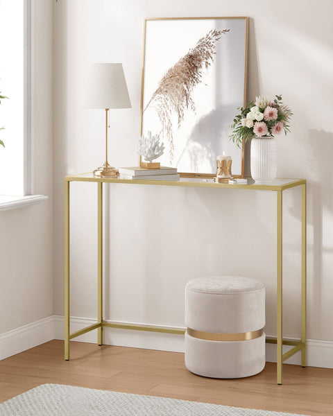 Rootz Glass Steel Console Table - Light Gold Transparent - Entryway Table - Sofa Table - Tempered Glass - Sturdy Steel Frame - Modern Design - 20cm x 100cm x 80cm