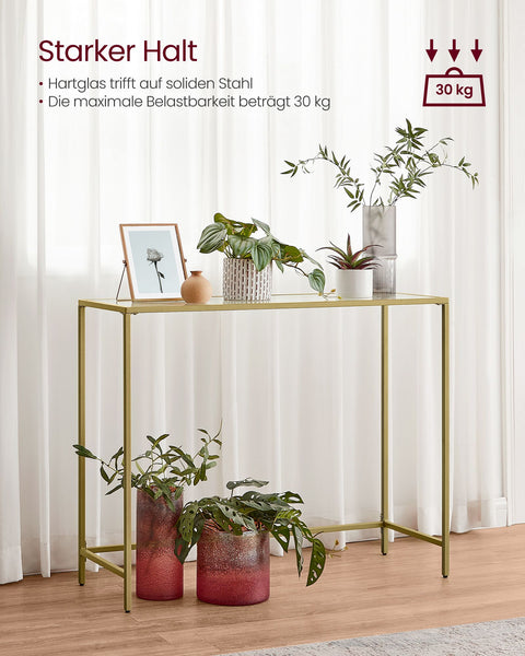 Rootz Glass Steel Console Table - Light Gold Transparent - Entryway Table - Sofa Table - Tempered Glass - Sturdy Steel Frame - Modern Design - 20cm x 100cm x 80cm