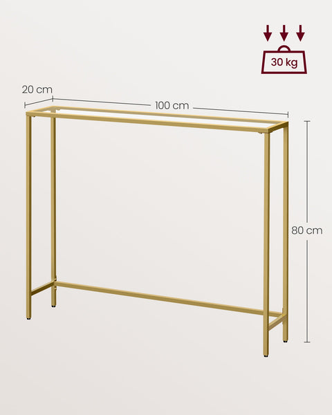 Rootz Glass Steel Console Table - Light Gold Transparent - Entryway Table - Sofa Table - Tempered Glass - Sturdy Steel Frame - Modern Design - 20cm x 100cm x 80cm