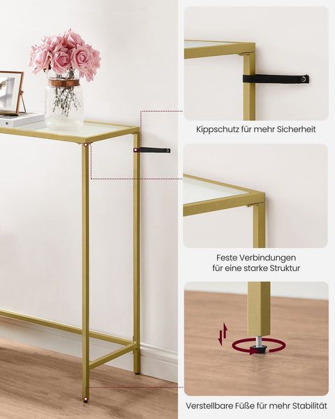 Rootz Console Table - Tempered Glass Table - Modern Metal Table - Stylish Design - 20cm x 100cm x 80cm