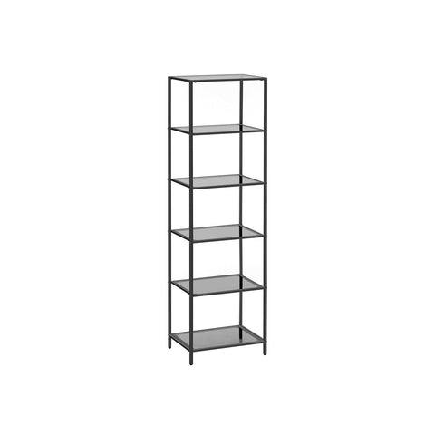 Rootz 6 Tier Shelf - Black-Gray Tempered Glass - Metal Glass - Heavy-Duty - 30cm x 40cm x 177.3cm - Weight Capacity 60kg