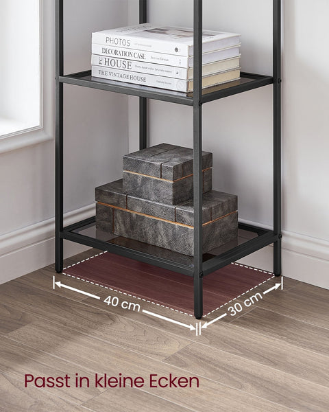 Rootz 6 Tier Shelf - Black-Gray Tempered Glass - Metal Glass - Heavy-Duty - 30cm x 40cm x 177.3cm - Weight Capacity 60kg