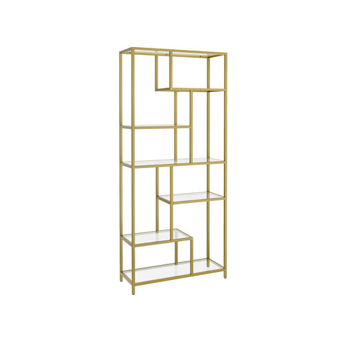 Rootz Gold Glass Steel Stand Shelf - Display Rack - Tempered Glass - Sturdy Steel Frame - Spacious Storage - 30cm x 80cm x 180cm
