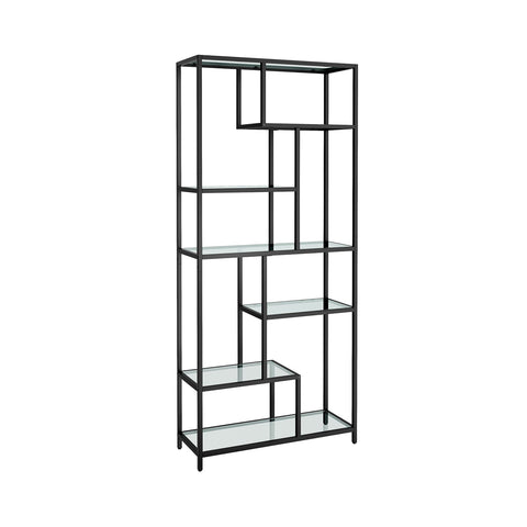 Rootz Bookcase with 6 Shelves - Display Cabinet - Storage Unit - Tempered Glass - 30cm x 80cm x 180cm